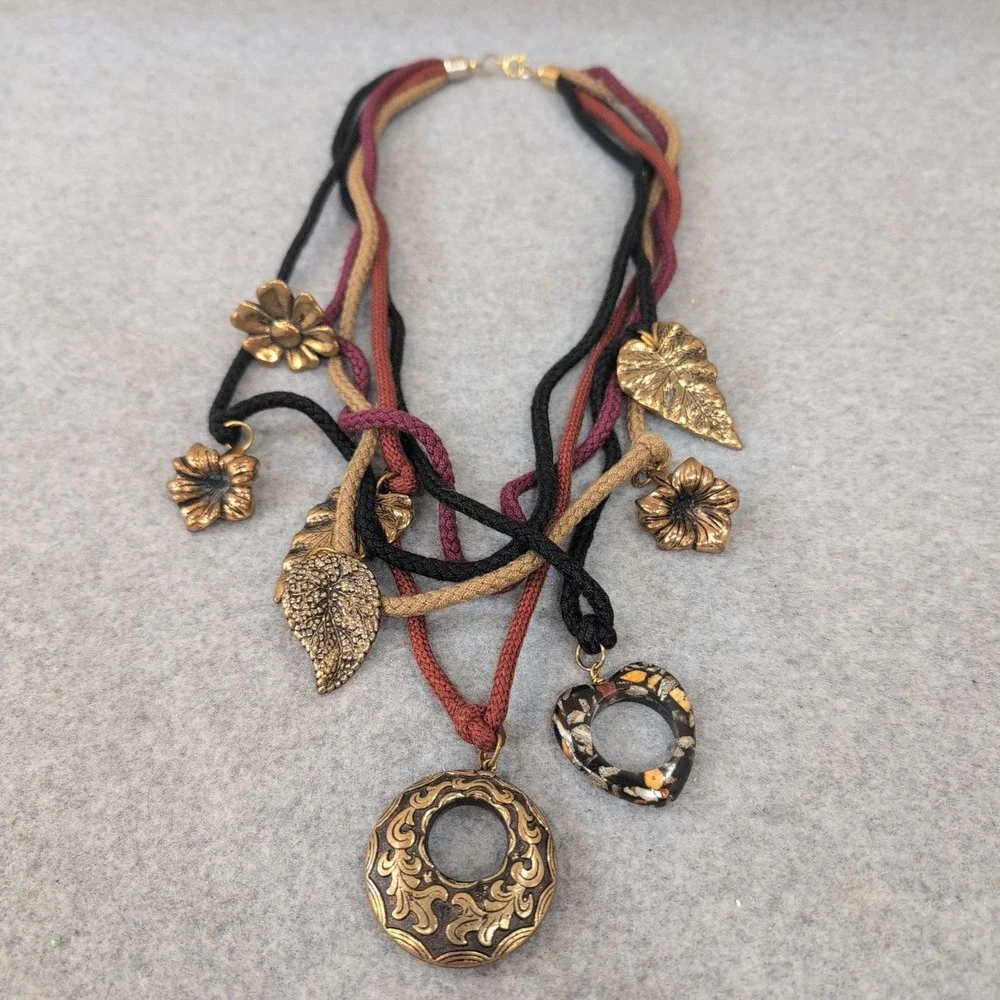 Bohemian Beaded Leaf Flower Heart‎ Charm Multi Strand Necklace - Picture 2 of 8